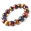 Strand 8/10/12/14/16mm Natural Multicolor Tiger Eye Stone Armband smycken Mixed Color Round Pärlor Mäns armband pojkvänner gåvor