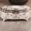 Display Small Size Vintage Jewellery Case Fashion Jewelry Box White Enamel Zincalloy Metal Trinket Box Flower Carved Toothpick storage