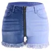 Summer Womens High Waist Zipper Denim Shorts Fashion Color combinaison Tassel Elastic Jeans Shorts S-2xl Drop 240409