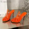 Slippers Summer Ponto Poee Fashion Sexy Sexy Women Women Hollow Out Gladiator Multi Colors Shoes High Party Woman 2024