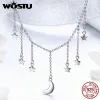 Halsband Wostu Authentic 925 Sterling Silver Stars Moon Chains Halsband för kvinnor S925 Silver Brand Jewelry New Year Gift CQN301