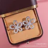 Designer charm High version Van Four Leaf Grass Earrings for Womens New Full Diamond Big Flower Petal Sunflower