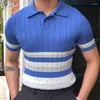 メンズポロスストライプビジネスポロシャツ男性用の短袖のセーター