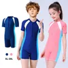 Childrens Swimsuit Boys And Girls One-Piece Swimsuit Short-Sleeved Beach Sunscreen Professional Training Swimsuit 240422