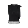 Women's Tanks Y2K Goth Black Lace-up Butterfly Embroidery Tank Tops Vintage Aesthetic Lace Mesh Corset Crop Women Summer Fashion Top