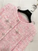 ワークドレス2024レディースファッションレッドとピンクの格子縞のスーツラウンド首の長袖フィッシュテイルスカート2ピースセット0327