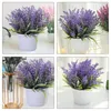 Decorative Flowers 2 Pcs Spring Floral Arrangements Artificial Outdoor Plants Fake Small Potted Lavender Faux Indoor Centerpieces Tables