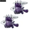 Links HAWSON Trendy Style Cufflinks Tropical Fish Imitation Rhodium with Purple Enamel Cufflinks for Mens Cuffs/Shirts Accessory
