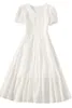 Основные повседневные платья французское белое длинное платье для женщины Лето богемия Слим пляж Макси платье с коротким рукавом V Элегантные женские платья Офис праздник 240419