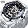 Vinnare Classic Skeleton Watch for Men Luminous Hands Mechanical Watches Rostfritt stål Rem lyx varumärke ForSining Wristwatch 240407