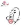 Anelli a grappolo Donna romantica/Lady/Girls Summer Holiday Gifts Round Pink Crystal Bell Bell Open Regolable Open Regolable