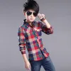 T-shirts 2023 Fashion Teenager Boys Shirt Kids Cotton Boys Plaid Shirts Long Sleeve England School Trend Children Clothes 9 10 12 14 15Y