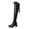 Bottes 2024 dames hivernales en peluche en peluche au genou-hauteur de mode ronde talons hauts cuissin