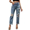 Women's Jeans Overalls Y2k Street Wool Edge Straight Nine Pointed Denim Pants Casual Ankle-Length Ladies