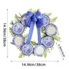 Flores decorativas Placa de madeira azul e branco Porcelana coroa de porcelana ao ar livre Decorações de festas de boas -vindas Garland da porta da frente