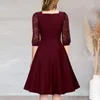 Lässige Kleider eleganter Frauen solide A-Linie-Kleid Kurzarm Brautfreund für Hochzeitspitzen Chiffon mittelgroßer Abend