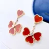 Designer charm Van Heart shaped Earrings 925 Pure Silver Plated 18K Gold Four Red Jade Marrow Peach Love Tassel jewelry