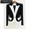 Ternos femininos 2024 Designer Black Short Jacket Women Color Block Singlgold Button Slifit Blazer Roupa Coleção de casacos