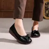 أحذية غير رسمية johnature Retro Genuine Leather Sofle Soled Women 2024 Round Toe Boy Tie Tie Propedoile Wedge