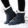 Stiefel 2024 Damen -Knöchelplattform Winterschuhe bequeme Schneeplüschschenkel hoher flacher wasserer Punk