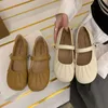 2024 Lijn met zachte bonenschoenen Sandalen Designer schoenen Black Ballet Flats vrouwen gewatteerd echte lederen slip op ballerina luxe ronde teen damesjurkschoen