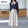 Scherma di vellutoy casual Simple Solid Color Skirt 2024 Spring Corea A-Line Mid-Calf Women High Wiled con cintura