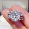 Cluster Rings NKHOG Real 3CT Oval Moissanite S925 Silver Ring Women Plated Au750 Sparkling Diamond Wedding Band No Fade Fine Jewelry GRA