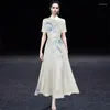 Partykleider Maryyimei Modedesigner Sommer Frauenkleid stehend Kragen kurzärmelig Blumendruck Chinesischer Stil lang