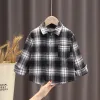 T-shirts INS Hot Sale Baby Boys Shirts Classic Casual Plaid Flannel Children Clothes For 05 Years Autumn & Winter Velvet Warm Kids Wear
