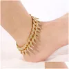 Anklets Hip Hop Miami Curb Ankle 14K Gold Bracelet Jewelry 2024 Bijouterie Goth Cuban Chain Bling Rapper Rock Foot Anklet Drop Delive Dhhci