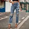 Women's Jeans Overalls Y2k Street Wool Edge Straight Nine Pointed Denim Pants Casual Ankle-Length Ladies