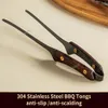 24CM94IN CAMPING PIKNICZKI BBQ TOPCS 304 STALIMICZNA GRILL GRILL CLIP Izolacja ciepła Drewniana Uchwyt gotowanie Tong 240415