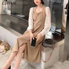 Casual jurken cjfhje elegante vintage midi jurk vrouwen Koreaans één stuk patchwork v-neck lange mouw avondfeest vrouw