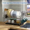 Kitchen Storage 2-Tier Drying Dish Rack For Counter Utensils Drainer With Cup Holder Chopstick Tableware Organizer Basket