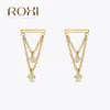 Stud Earrings ROXI Bar Mixed Zircon 925 Sterling Silver Ladies Double Chain Drop Fashion Versatile Personality Jewelry Gift