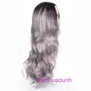 Designer Human Wigs Hair for Women Grandmas Gray muda gradualmente com ondas longas e encaracoladas e grandes no meio