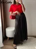Rokken zomer satijn elegante vrouwelijke a-lijn rok losse kleur mode casual voor vrouwen hoge taille rits lang