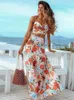 Summer Printed Женский костюм для одежды сексуальные два куски пляжные платья без рукавов слабые наполненные топы и длинная юбка с высокой талией 240411