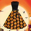 Casual klänningar halloween kostymer för kvinnor runda hals ärmlös tryckt svängklänning vintage cocktail prom party bowknot robe femmes