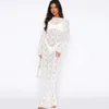 Women's 2024 Spring/summer New Solid Lace Perspective Long Sleeved Mid Length Dress for Children's Vacation F42230