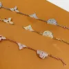 Classic Crystal Clover Flower Pendant Bangle Charm Bracelet Original Designer Bracelet Women Girl Gold Silver Plated Wristband Link Chain Bracelet Cuff Jewelry