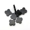 Натуральные черные черные агата Onyx четыре листовых клевер Каменные бусины свободные бусинки украшения изготовления изделия из браслета.
