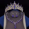 Colares de jóias de jóias de cristal verde de luxo para mulheres brincos tiaras colar vestido de noiva coroa jóias de jóias de noiva acessórios