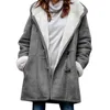 Jackets femininos Cifra de vaca Bolsa de fivela de mulheres de grande porte Cardigã Cardigã cor de cor de macho sólido lã de lã forrada de inverno com capuz