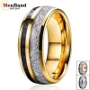 Rings heren dames trouwring wolfraamcarbide ring 8 mm met zwarte koolstofvezel en witte meteoriet inlay koepel gepolijst comfort fit