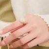 Кластерные кольца модный серебряный золотой цвет Hetian Jade Lucky Coin Leaf Open Finger Ring для женщин -ювелирных украшений для женщин.