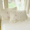 Sängkläder set comforter prinsessa barn flickor koreansk stil Seersucker Set Ruffled duvet täcker lakan linne 2m