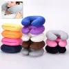 Pillows Ushaped Cushion Flocked Plush Fabric Ushaped Neck Cushion Inflatable Outdoor Nap Travel Pillow Practical Trip Supplies