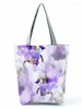 Axelväskor lila blommor enkla handväskor för kvinnor mode uppfriskande bärbar ekovänlig shoppingväska hög kapacitet praktisk strand