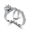 Con pietre laterali Shuangr Fashion Silver Coloy Couple Rings 2 Pcs Cryccon Crystal Set Uomini Bague di gioielleria da sposa
